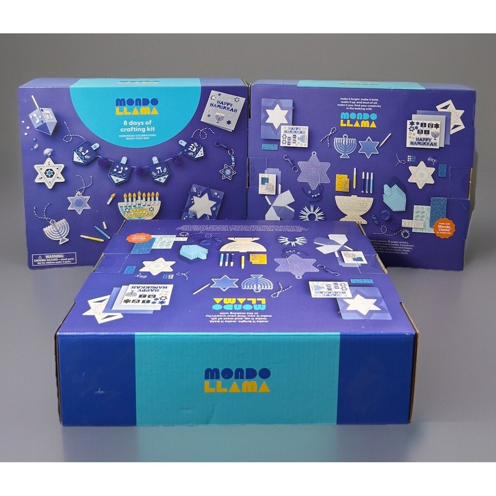 Set Of 3 Mondo Llama Hanukkah Paint-Your-Own Wood Blocks Kit Dreidel Menorah NEW